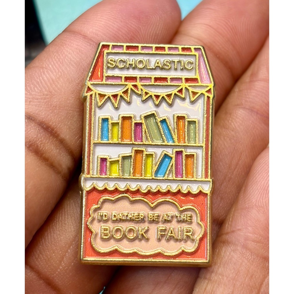 Scholastic I'd Rather Be At The Book Fair Enamel Pin Pink Gold Tone Nostalgia